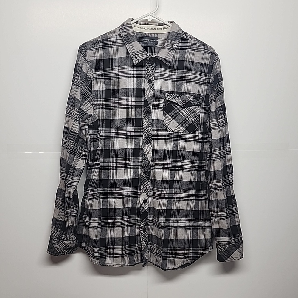 O'NEILL Large classic fit 100% cotton black/gray button down long sleeve shirt - Picture 1 of 10